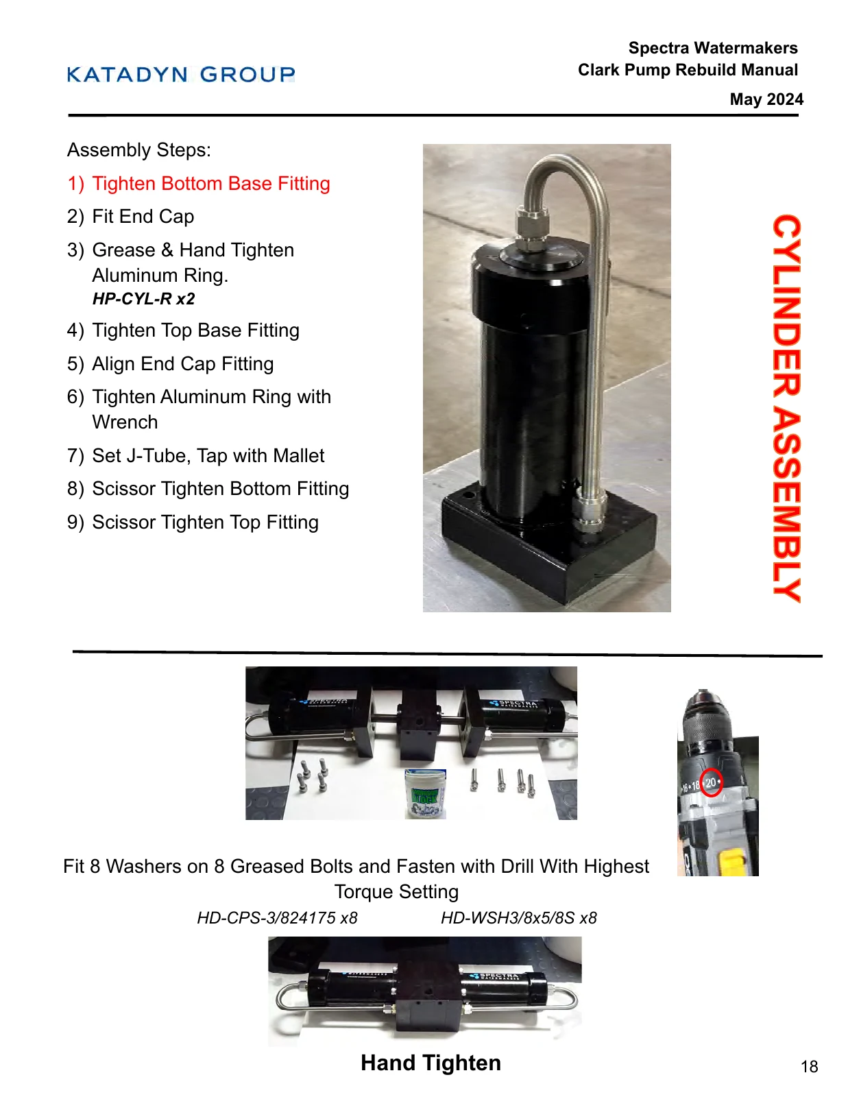 Spectra Current cylinder retaining ring and tube connections, PDF page 18