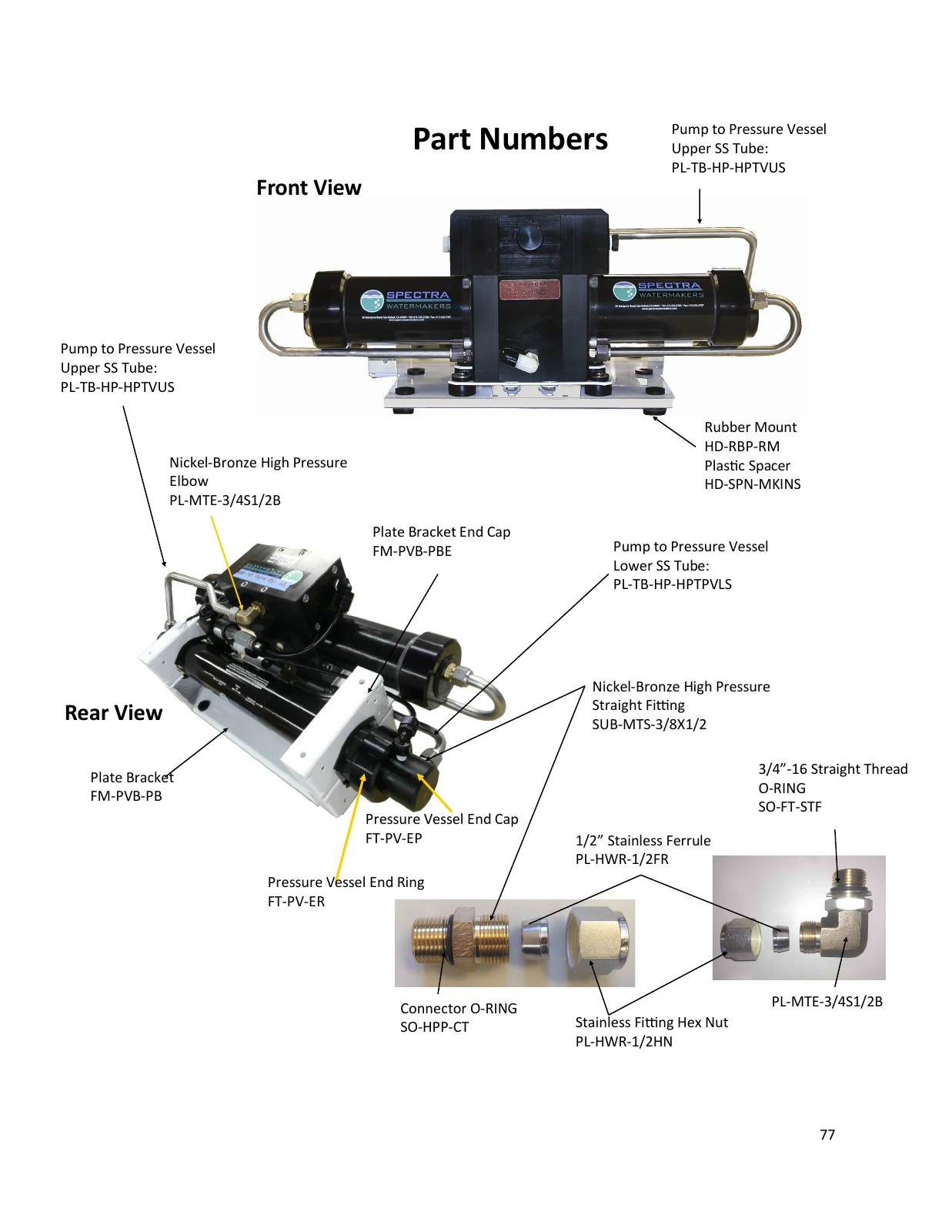 Short membrane and high-pressure connections — Spectra Ventura MPC parts drawing, page 77