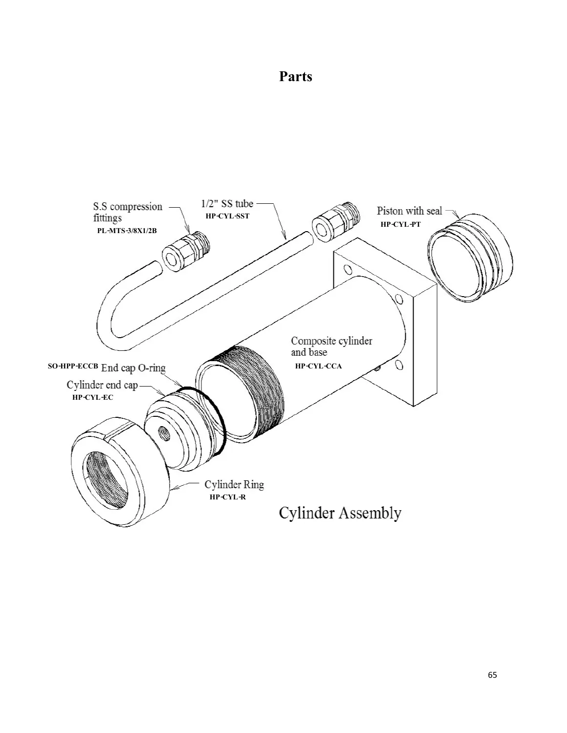Cylinder assembly parts drawing from Spectra manual, page 65