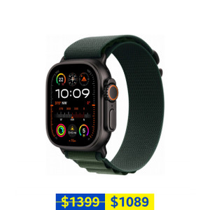 Apple Watch Ultra 2 GPS + Cellular 49mm Black Titanium Case with Dark Green Alpine Loop (Medium)