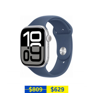 Apple Watch Series 10 GPS + Cellular 42mm Silver AIuminum Case with Denim Rubber Sport Band (Small/Medium) Apple Watch Series 10 GPS + Cellular 42mm Silver AIuminum Case with Denim Rubber Sport Band (Small/Medium)