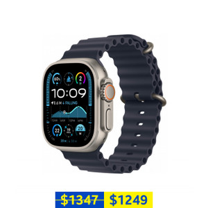 Apple Watch Ultra 2 GPS + Cellular 49mm Natural Titanium Case with Navy Ocean Band Apple Watch Ultra 2 GPS + Cellular 49mm Natural Titanium Case with Navy Ocean Band