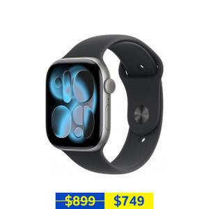 Apple Watch Series 11 46mm Space Grey AIuminum Case with Black Sport Band M/L (GPS + Cellular)