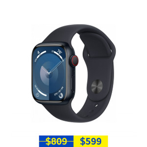 Apple Watch Series 9 GPS + Cellular 41mm Midnight Aluminum Case with Midnight Sport Loop Apple Watch Series 9 GPS + Cellular 41mm Midnight Aluminum Case with Midnight Sport Loop