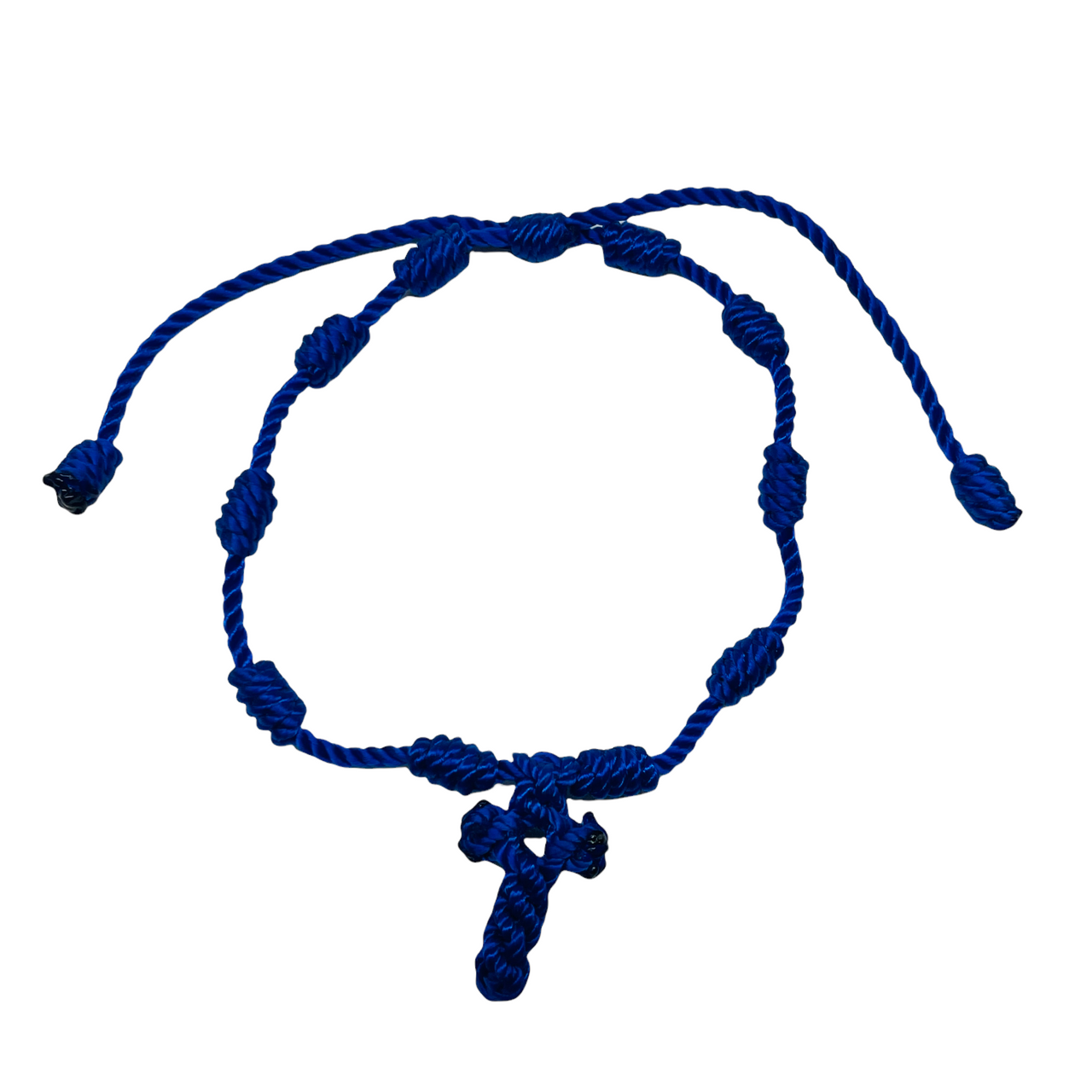 Knotted Cord Rosary Cross Prayer Bracelet BLUE - Lazaro Brand