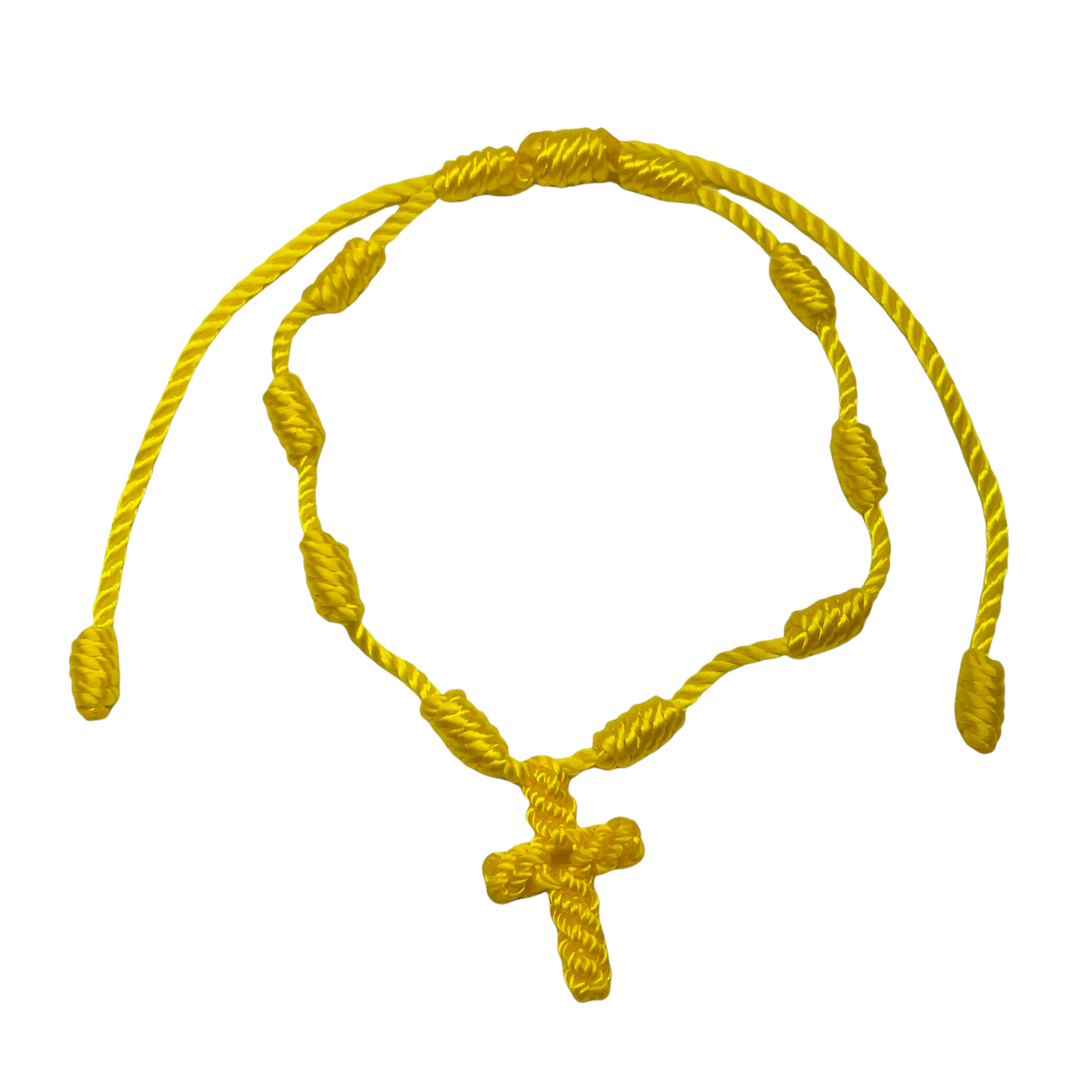 Knotted Cord Rosary Cross Prayer Bracelet YELLOW - Lazaro Brand