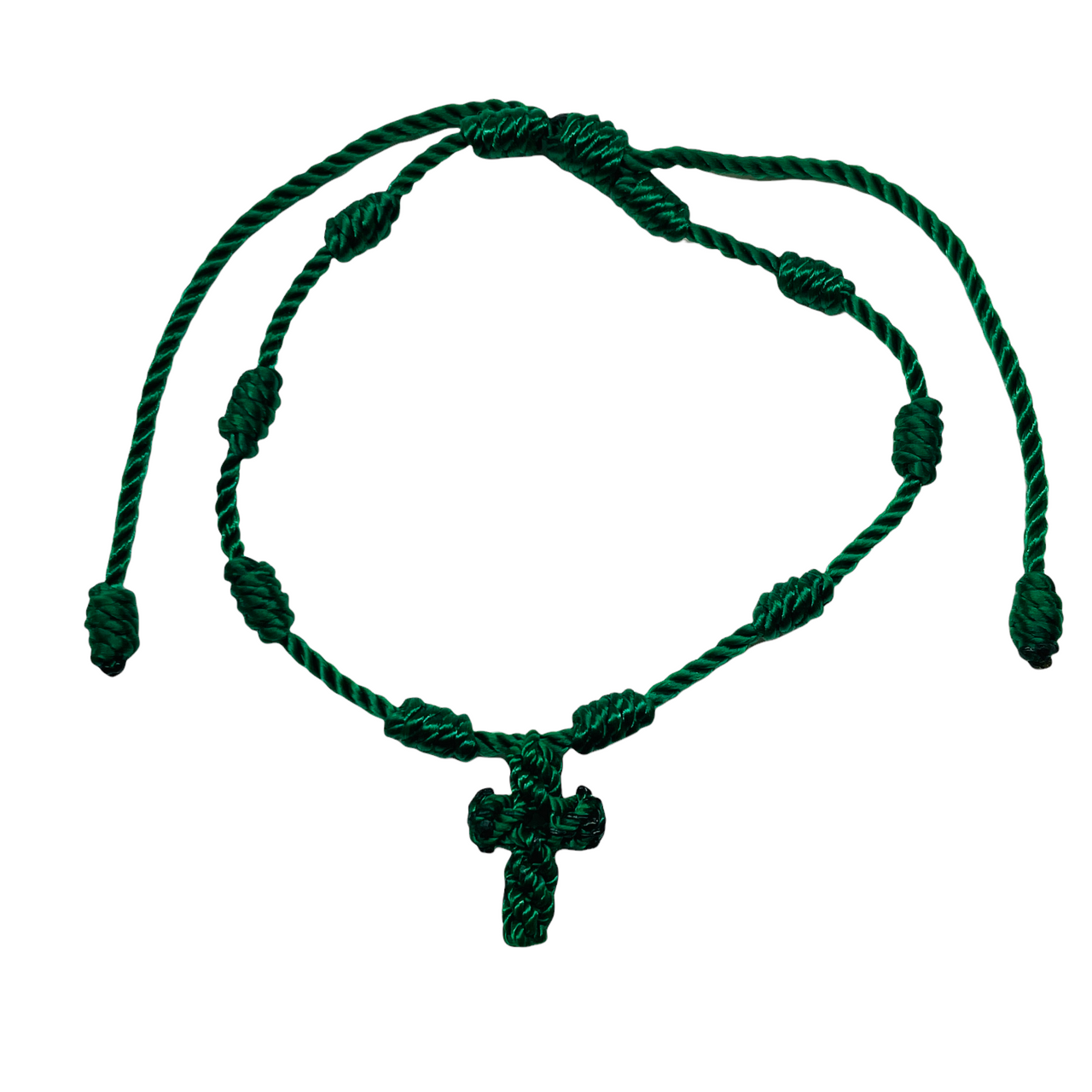Knotted Cord Rosary Cross Prayer Bracelet GREEN - Lazaro Brand Spiritual  Store