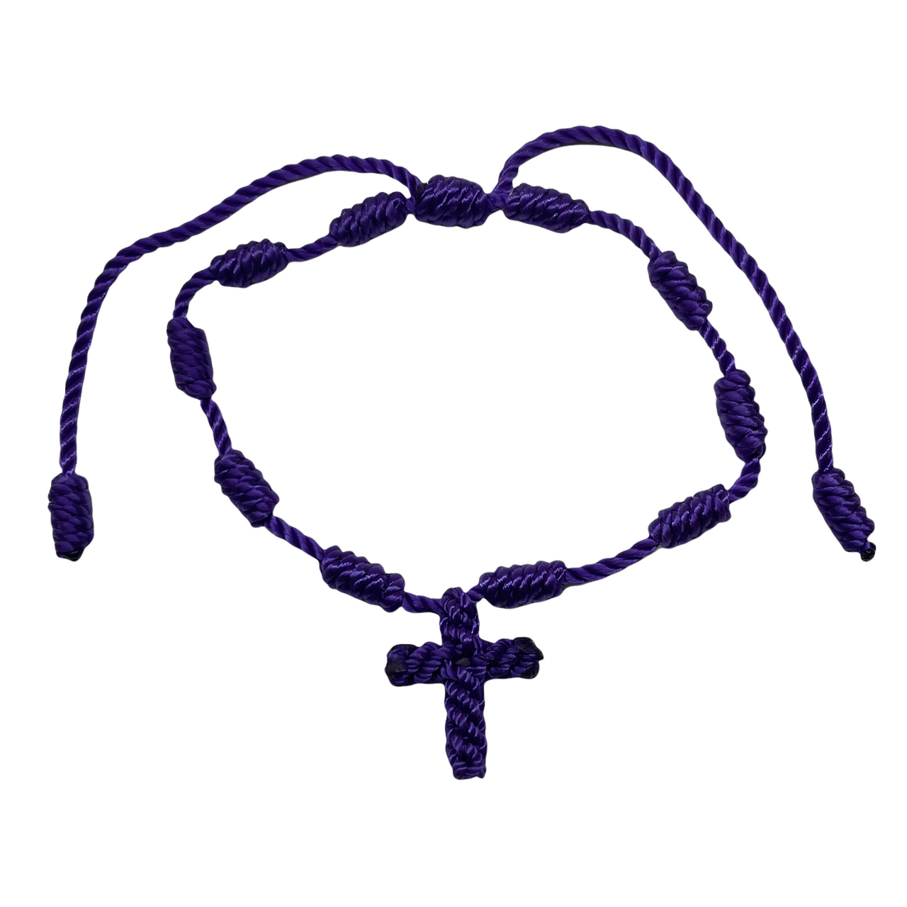 Knotted Cord Rosary Cross Prayer Bracelet PURPLE - Lazaro Brand