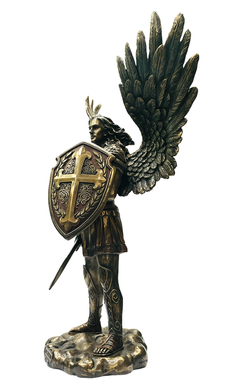 Archangel Saint Michael Statue: Holding Sword & Shield - Bronze Finish ...