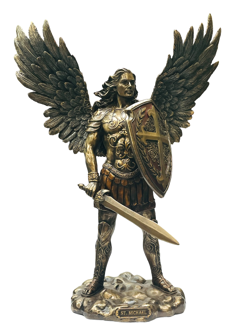 Archangel Saint Michael Statue: Holding Sword & Shield - Bronze Finish ...