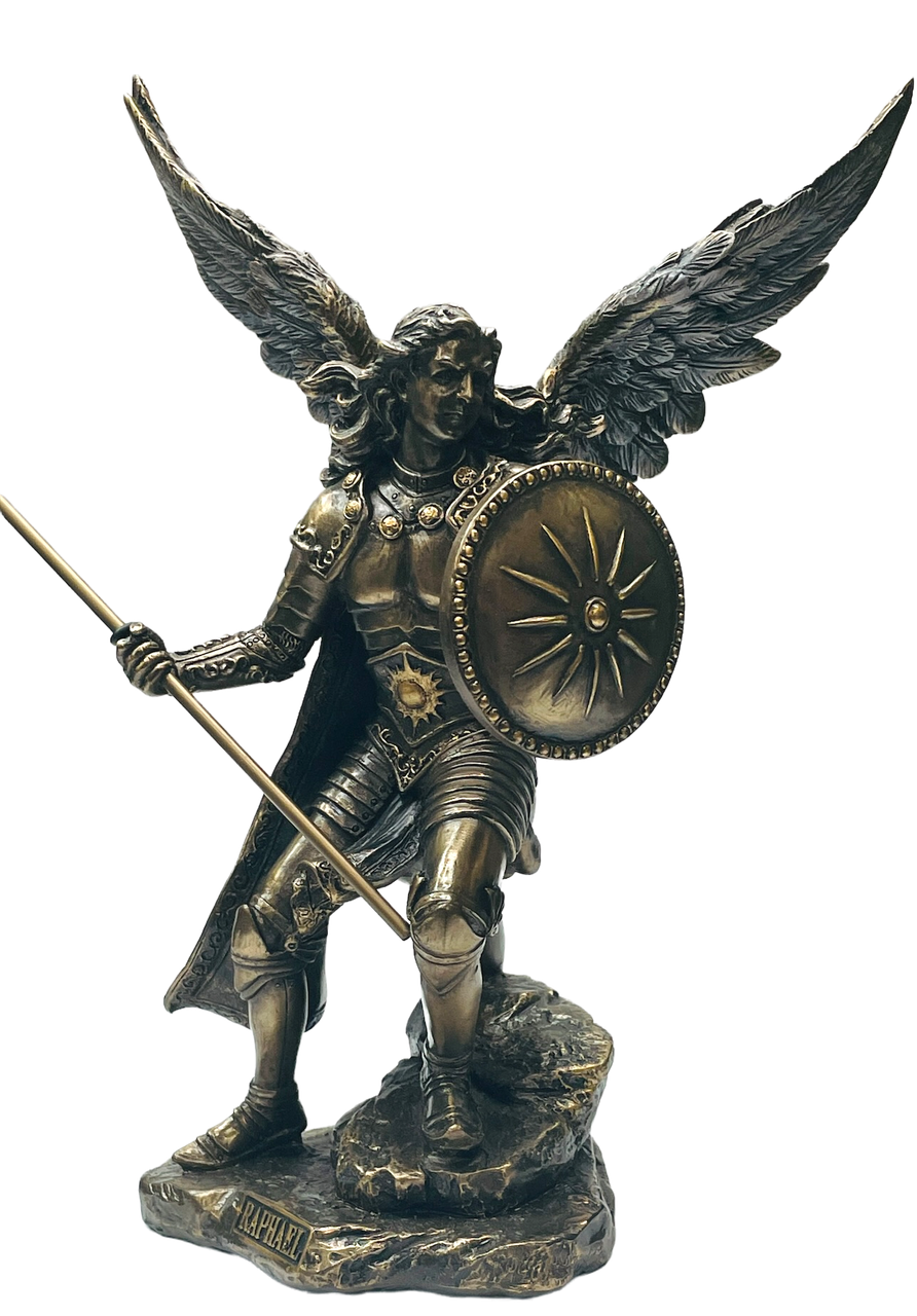 Vente Sculpture Figurine Archange Saint-Raphael Avec Lance Aspect Bronze