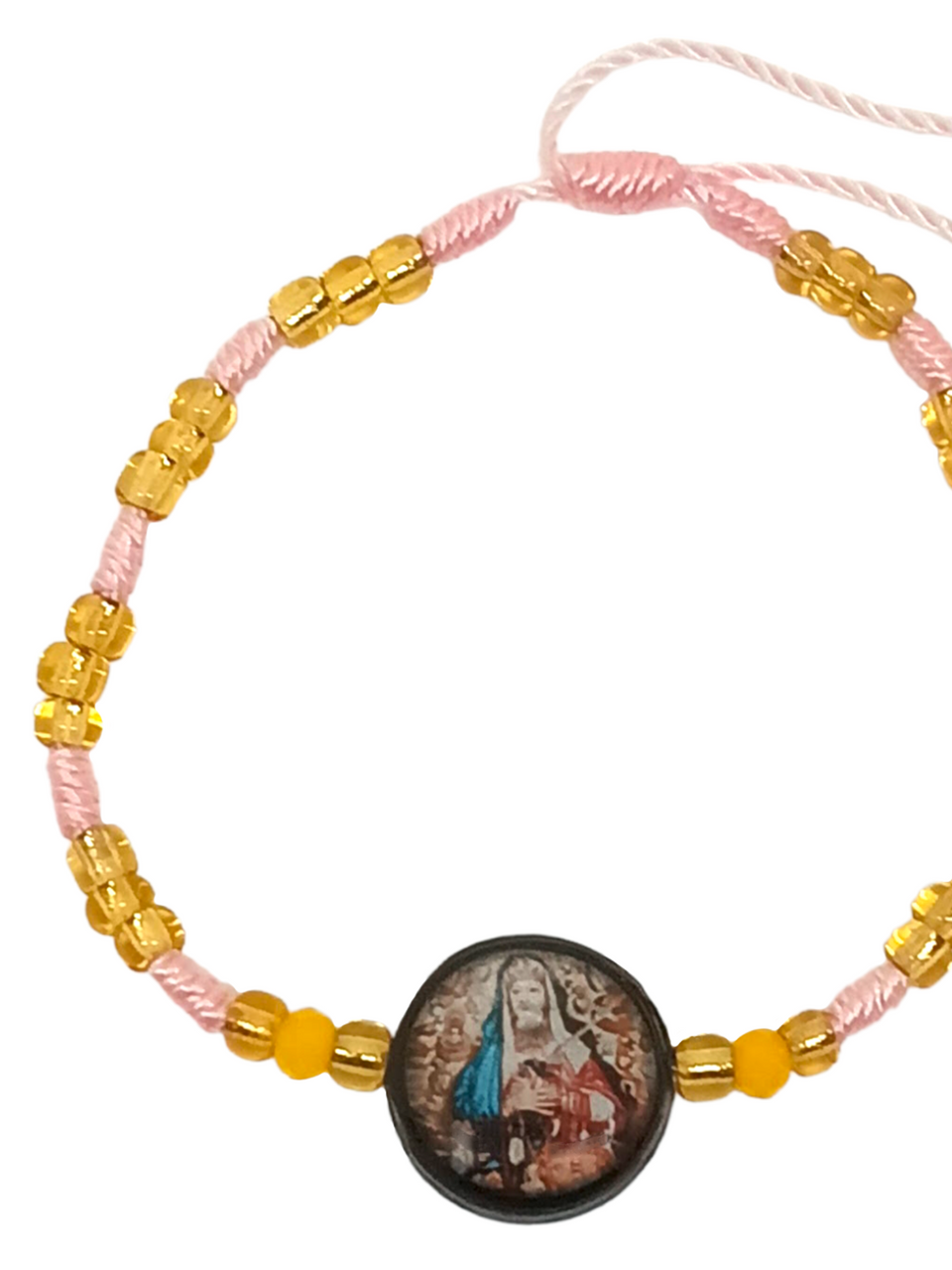 Metresili Our Lady Of Sorrows Pink String/Gold Beads Spiritual