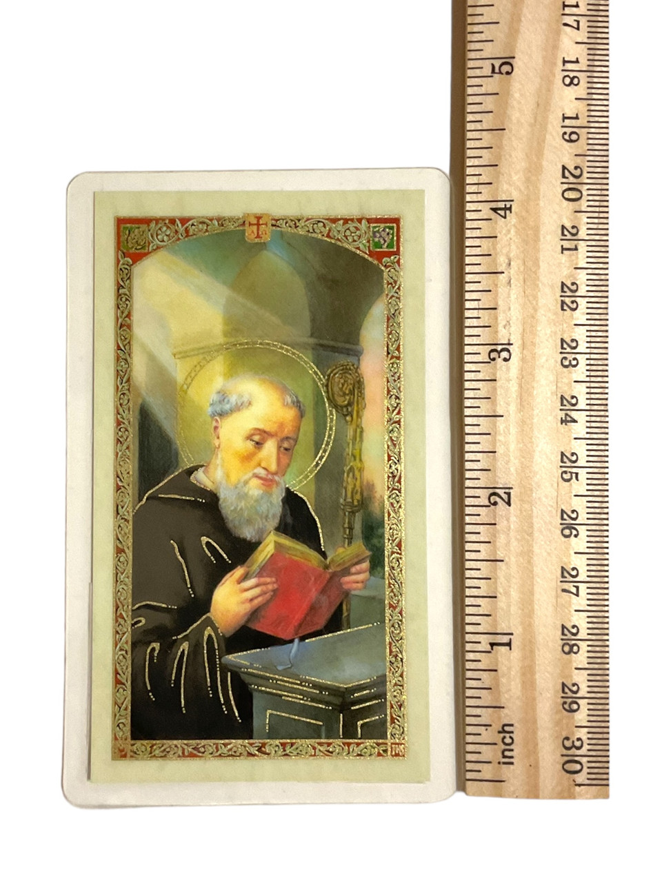 San Benito / Laminated / 4" x 2" / Prayer Card / With Spanish Oracion