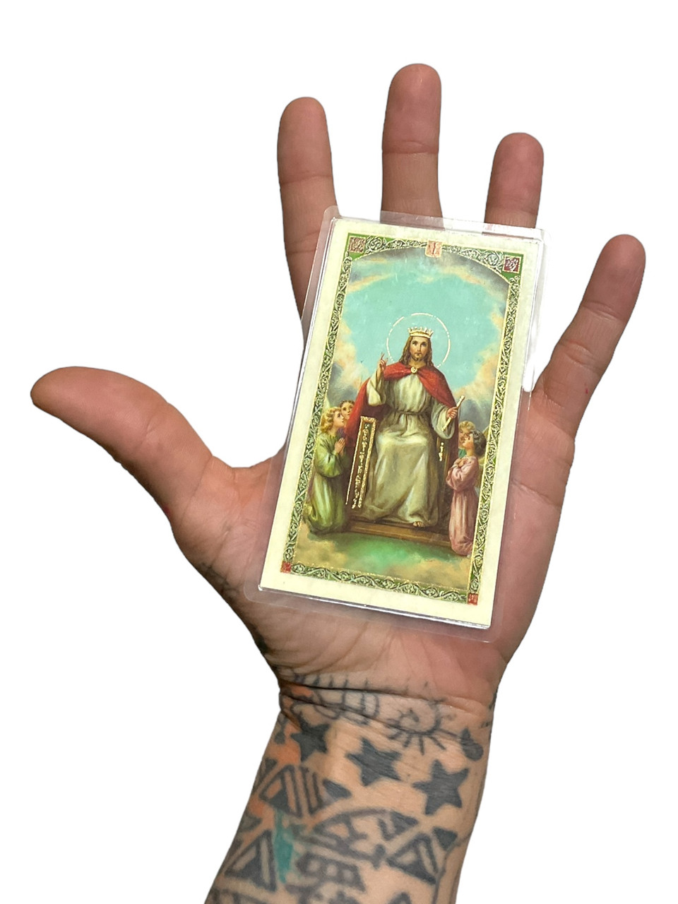 Cristo Rey / Laminated / 4" x 2" / Prayer Card / With Spanish Oracion / Spiritual Strength