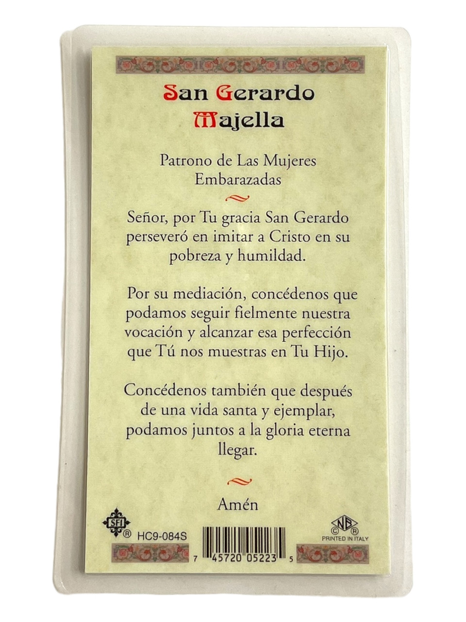 San Gerardo Majella Laminated 4" x 2" Prayer Card With Spanish Oracion