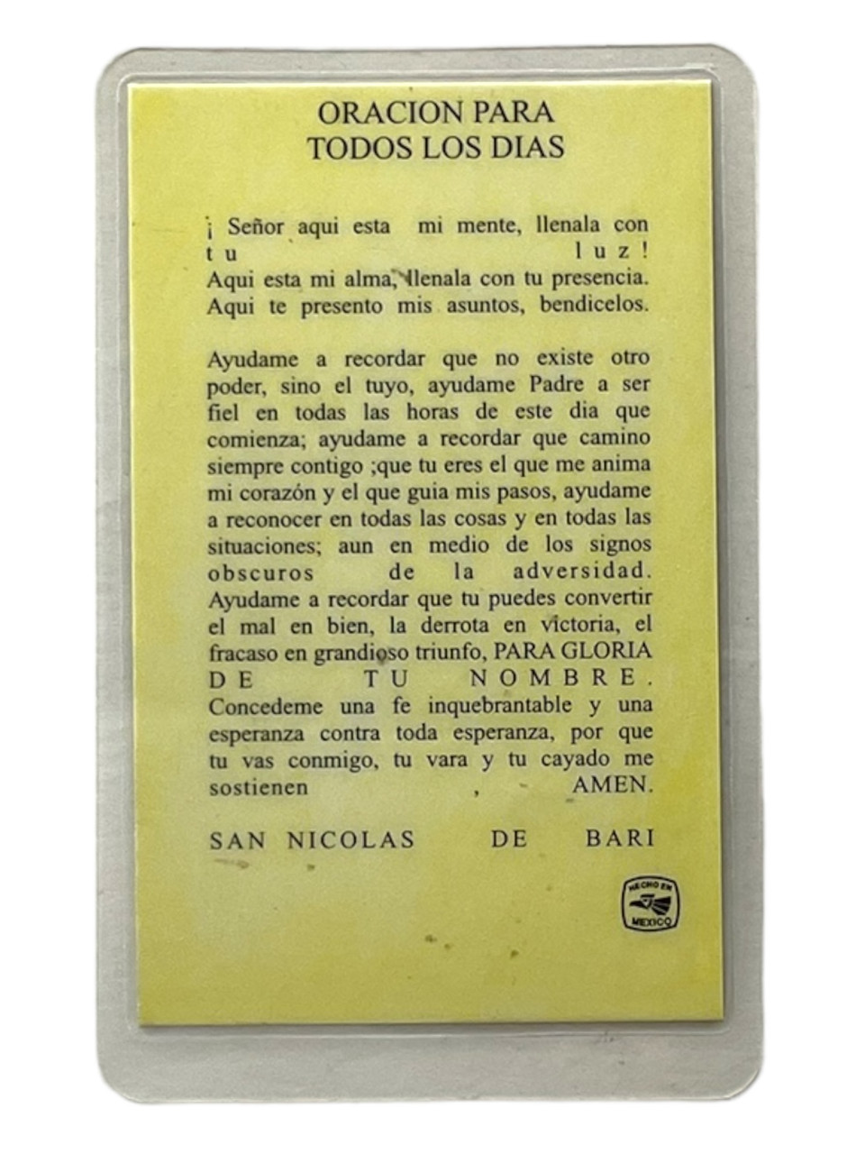 San Nicolas De Bari / Laminated / 3" / Prayer Card / With Spanish