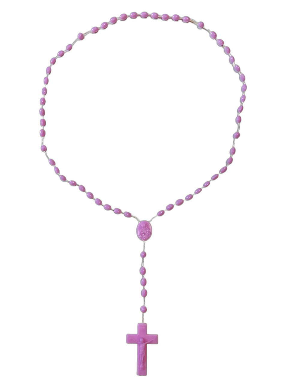 Purple Plastic / Rosary Necklace / Crucifix / Pray Daily