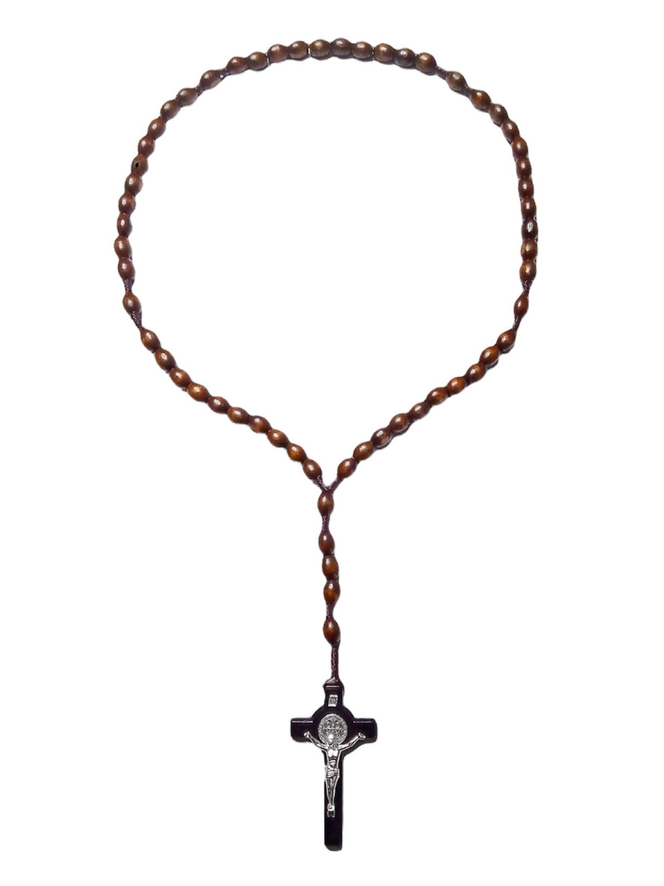 Jesus Christ Crucifix / Dark Brown Wood / Rosary Necklace / Pray