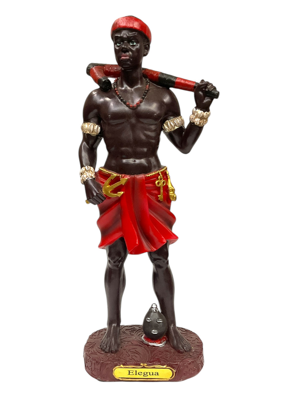 Orisha Elegua: Guardian Of The Crossroads Standing Warrior Eleggua Head  Statue (12”)