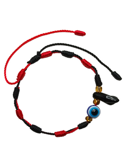 Azabache Evil Eye Knotted Cord Rosary Cross Black/Red Prayer Bracelet For Protection, Ward Off Evil, Good Luck, ETC.