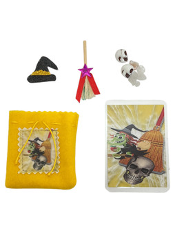Witches Broom / Saca Sal /Mojo Bag Kit / Mojo Bag, Prayer Card & Charms / Yellow / 3" / Cleansing & Protection / Use to sweep away negative energy and protect your space