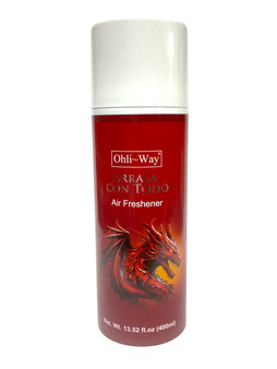 Arrasa Con Todo Air Freshener bottle in a vibrant, energized setting