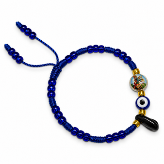 Blue Saint Michael, Evil Eye & Azabache Protection Adjustable Bracelet - Protection • Courage • Spiritual Strength • Peace • Positive Energy