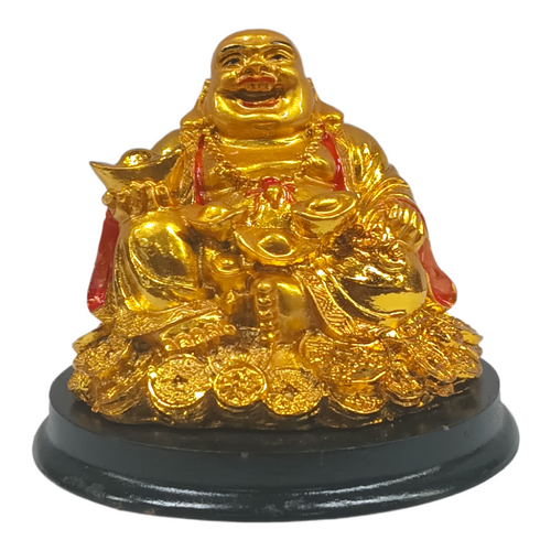 Lucky Golden Buddha On Coins 3" Statue 