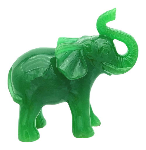 Lucky Jade Green Elephant With Trunk Up 4.5" Statue 