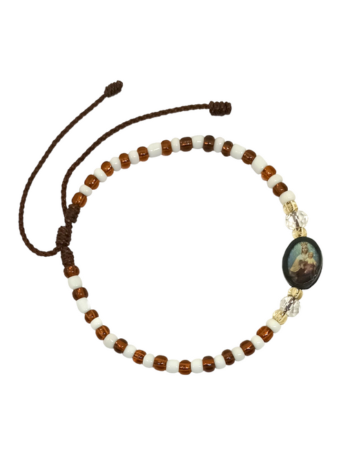 Virgen De Carmen Brown/White Spiritual Bracelet For Protection, Ward Off Evil, Good Luck, ETC.