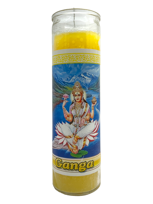 Goddess Ganga Hindu Saint Yellow 7 Day Mantra Meditation Prayer Candle For Purity, Serenity, Purification, ETC.