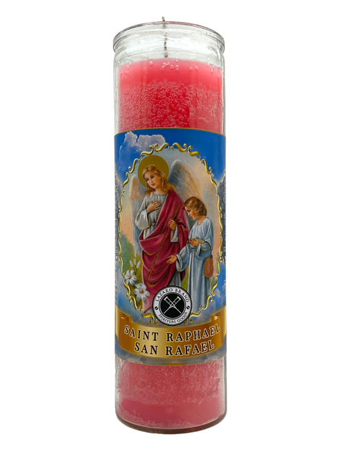 Saint Raphael San Rafael Angel Of Healing Pink 7 Day Prayer Candle For Protection From Evil, Safety While Traveling, Healing Journey, ETC.