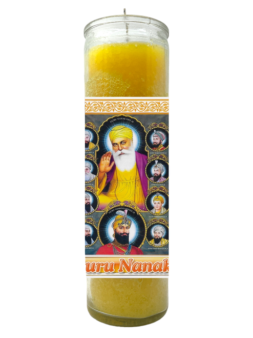 Guru Nanak Hindu Saint Yellow Mantra Meditation Candle 