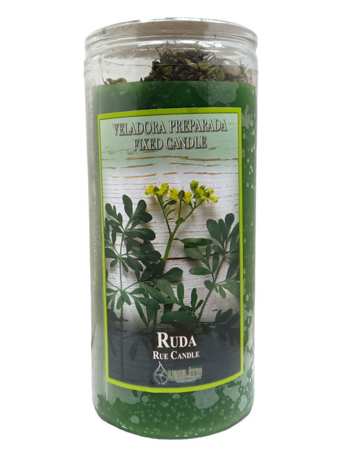 Rue Ruda 14 Day Jumbo Fixed Candle Veladora Preparada To Clear Away Obstacles, Open Doors, Good Luck, ETC.