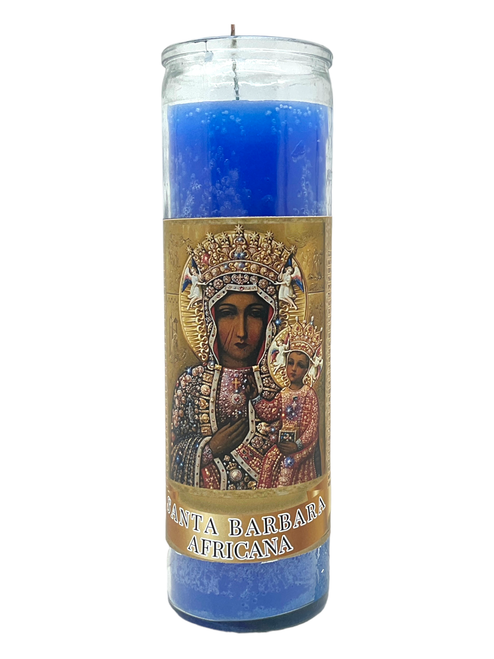 Santa Barbara Africana Ezulie Dantor The Black Madonna Blue 7 Day Prayer Candle To Conquer Your Enemies, Domination, Power, ETC.