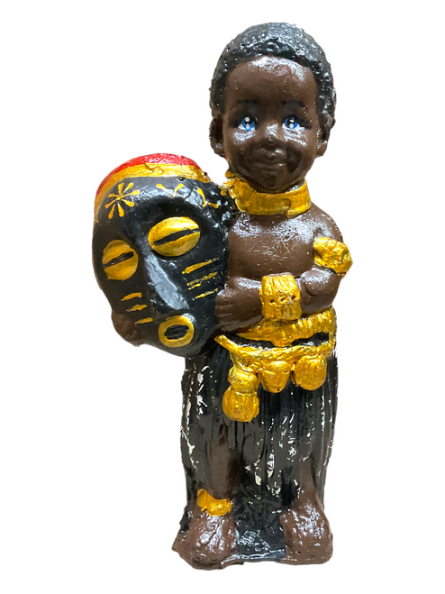 Orisha Eleggua Holding Black Mask 8" Statue For Protection, Good Fortune, Connect With Ancestors, ETC. 
