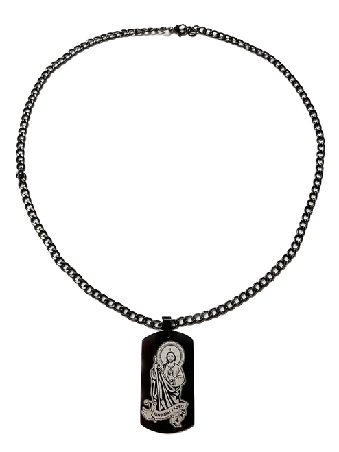 Saint Jude Stainless Steel Black 20" Necklace W/ Oracion On Back