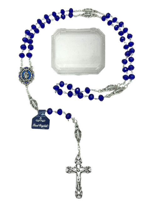 Our Lady Of Grace Crucifix Xtra Long Rosary Necklace With Storage Box For Prayer, Protection, Peace, ETC.