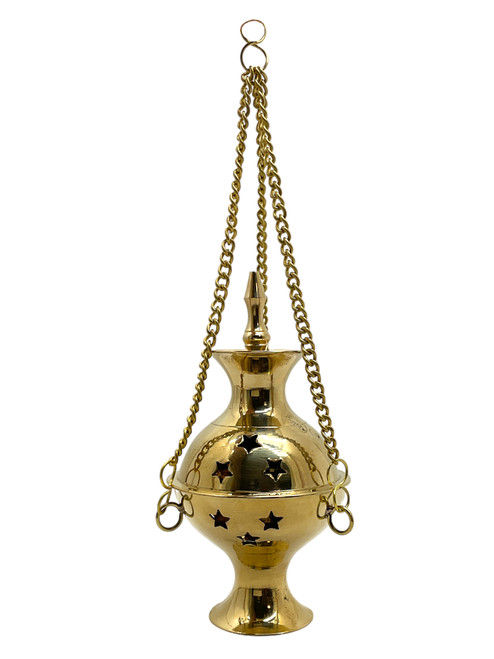 Star Cutouts Brass 5.5" Hanging Incense Holder Cauldron With Lid To Burn Resin, Sage, Herbs, ETC.