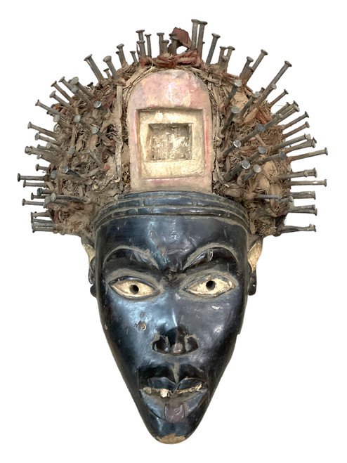 Male Face Nkisi Power Figure Primitive Wooden Ancestor Mask One Of A Kind Handcrafted Tribal Art Sculpture