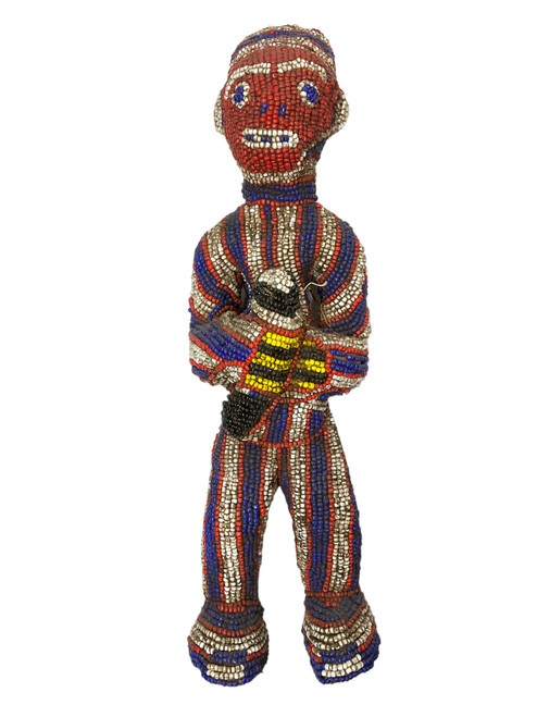African Bamileke Beaded Male Figure One Of A Kind Handcrafted 20" Primitive Tribal Art Sculpture #2