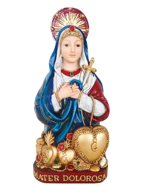 Metresili Our Lady Of Sorrows Mater Dolorosa Blue/Red 11" Statue For Romantic Love, Purity, Abundance, ETC.