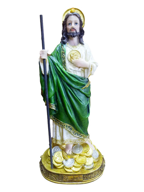 Saint Jude San Judas Tadeo Giver Of Joy Patron Of Healing Standing On Coins 12" Statue For Wellness, Hope, Emotional Peace, ETC.