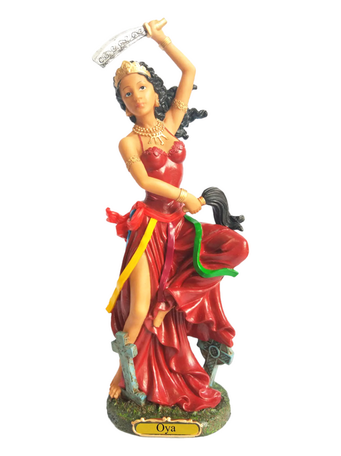 Orisha Oya Warrior Goddess Of Winds & Lightning Storms The Cemetery Queen Wearing Red Dress 12.5" Statue For Protection, Transformation, Overcome Obstacles, ETC.