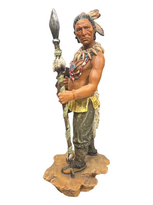 Native American Indian Warrior Holding Spear & Shield 15.5" Statue For Family, Peace, Strength, ETC.