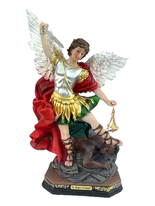 San Miguel Arcangel Wearing Gold & Green 12" Statue For Protection, Fight Evil, Justice, ETC.