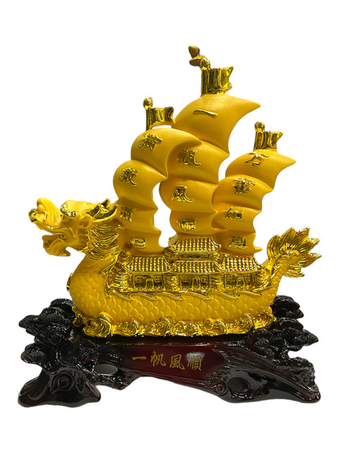 Year Of The Dragon 2024 Golden Dragon Smooth Sailing Golden Ship Lucky Feng Shui Decorative 12" Statue For Family Harmony, Health, Peace, ETC.