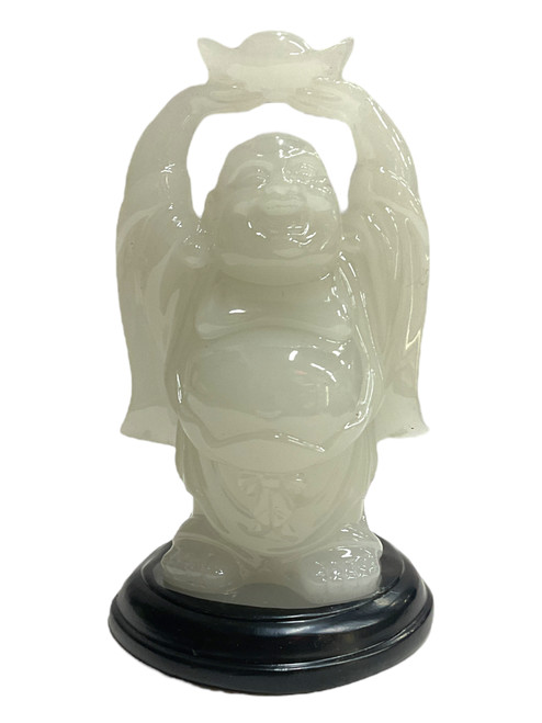 Laughing Happy Lucky White Buddha 4" Feng Shui Decorative Statue For Goals, Abundance, Peace, ETC. (VERSION 1)