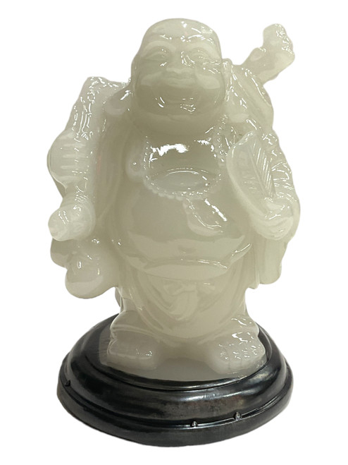 Laughing Happy Go Lucky White Buddha 4" Feng Shui Decorative Statue For Goals, Abundance, Peace, ETC. (VERSION 5)