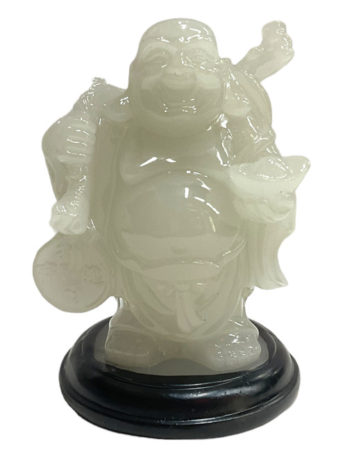 Laughing Happy Go Lucky White Buddha 4" Feng Shui Decorative Statue For Goals, Abundance, Peace, ETC. (VERSION 6)